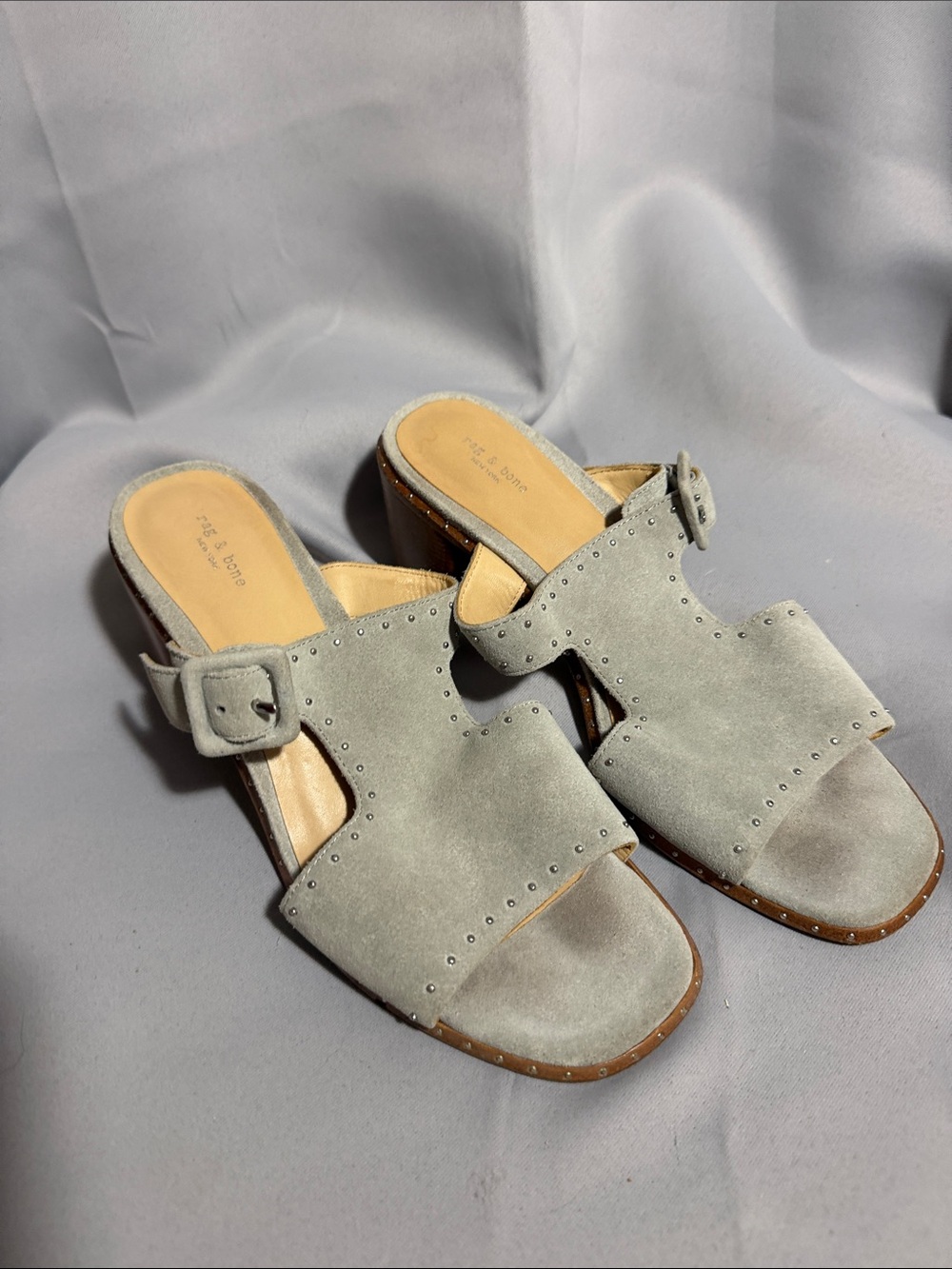 rag & bone Gray Suede Open-Toe Slide Mules